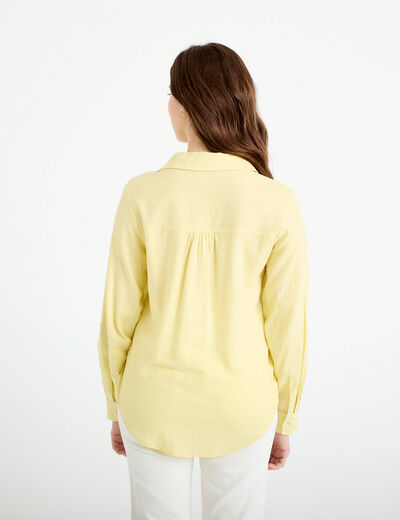 Chemise lin col V manches longues jaune pastel femme
