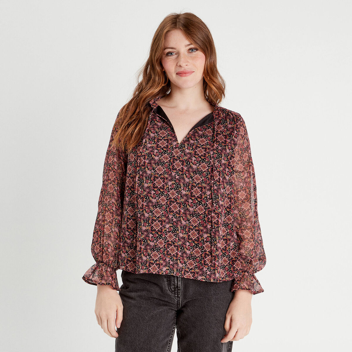 Blouse manches longues rose femme