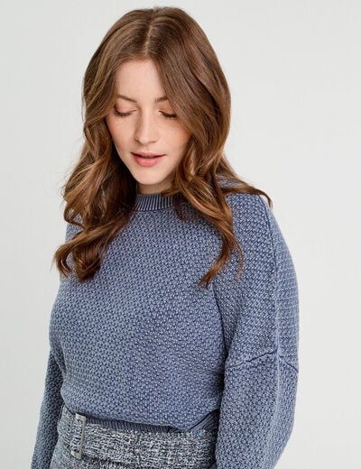 Pull manches longues bleu gris femme