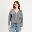 Gilet boutonné avec col en V gris foncé femme