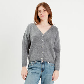 Gilet boutonné avec col en V gris foncé femme