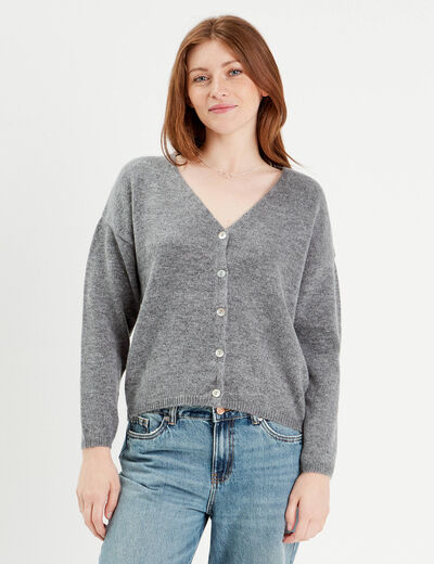 Gilet boutonné avec col en V gris foncé femme