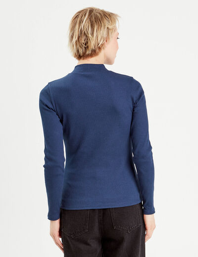 T-shirt manches longues côtelé bleu foncé femme