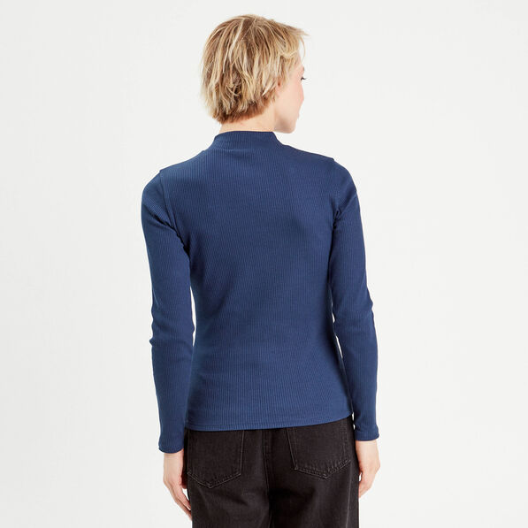 t shirt manches longues cotele bleu fonce femme T-shirt manches longues côtelé bleu foncé femme