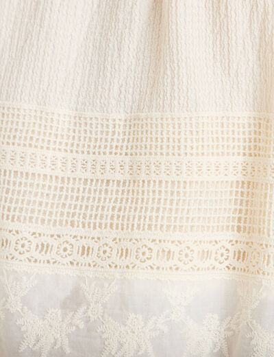 Top &agrave; bretelles broderie ecru femme
