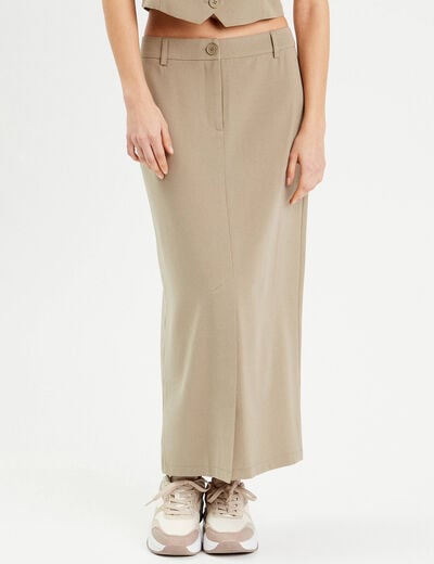 Jupe longue droite fendue vert kaki femme