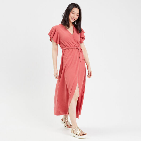 robe longue evasee cache coeur vieux rose femme Robe longue évasée cache-coeur vieux rose femme