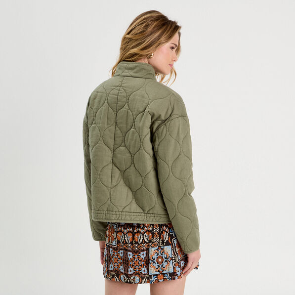 Veste matelassée zippée vert kaki femme