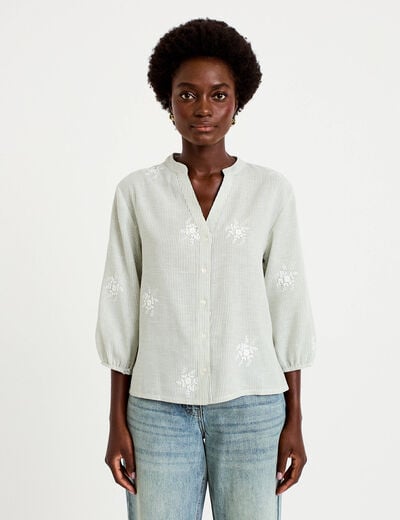 Blouse col tunisien vert kaki femme