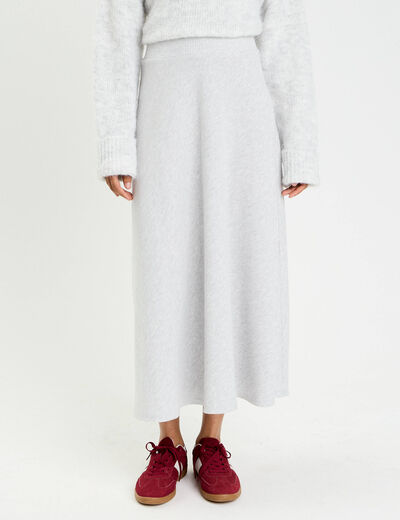 Jupe longue &eacute;vas&eacute;e en maille gris clair femme