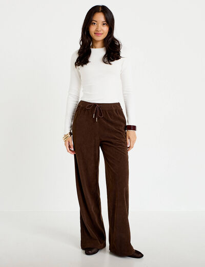 Pantalon jogging taille standard velours marron fonc&eacute; femme
