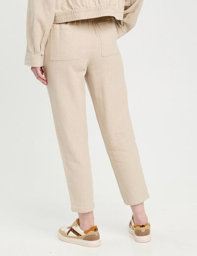 Pantalon carotte contenant du lin beige femme