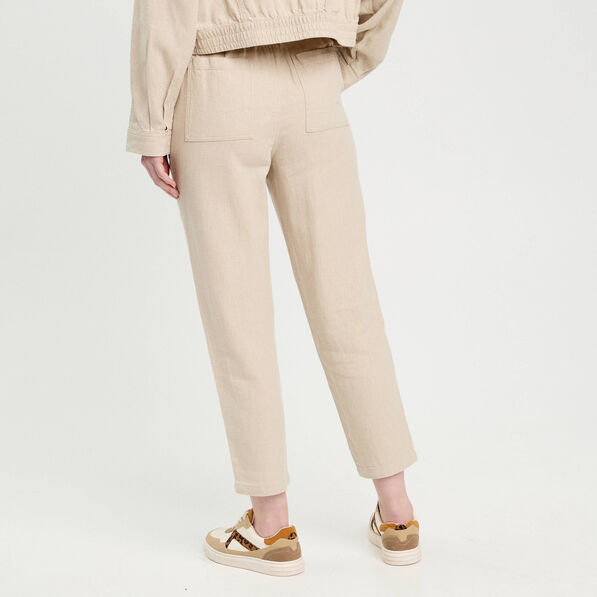 pantalon carotte contenant du lin beige femme Pantalon carotte contenant du lin beige femme