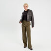 Pantalon city large vert kaki femme
