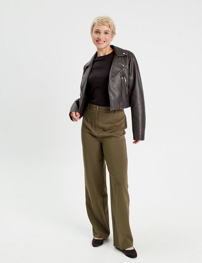 Pantalon city large vert kaki femme