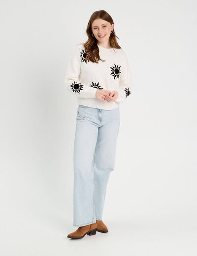 Pull manches longues ecru femme