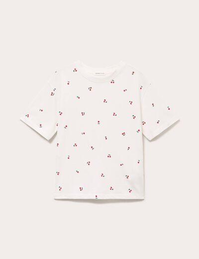T-shirt &agrave; motif manches courtes blanc femme