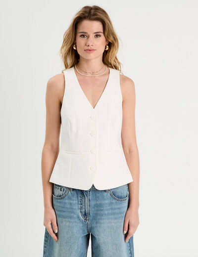 Veston sans manches ecru femme