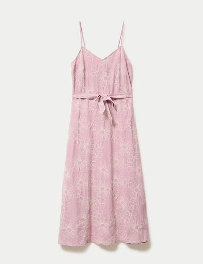 Robe droite 3/4 col v fines bretelles rose clair femme