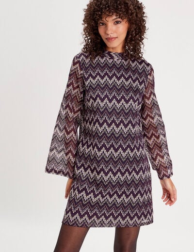 Robe trapèze col montant violet femme