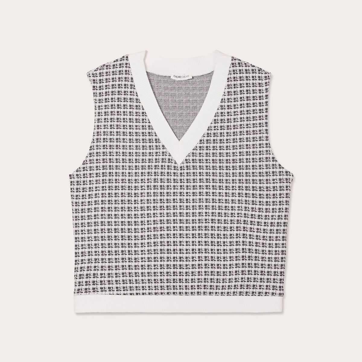 T-shirt sans manches tweed ecru femme