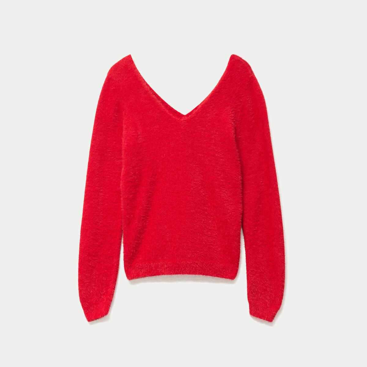 Pull col v manches longues rouge femme