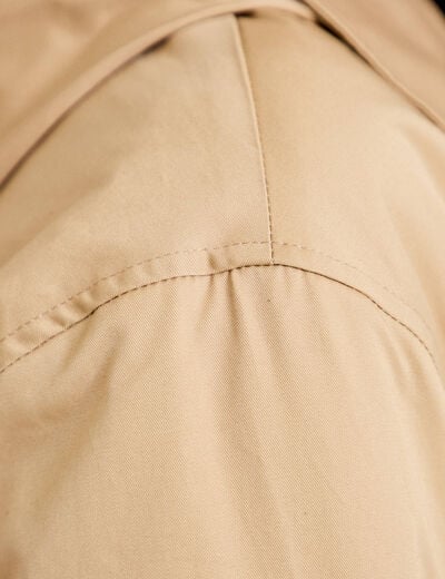 Trench droit court &agrave; capuche amovible beige femme