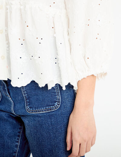 Blouse &agrave; motif en relief ecru femme