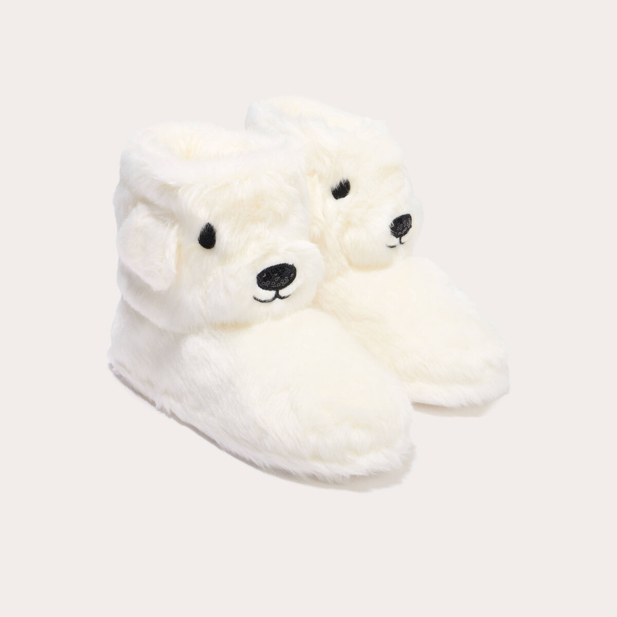 Chaussons bottes fausse fourrure ecru femme