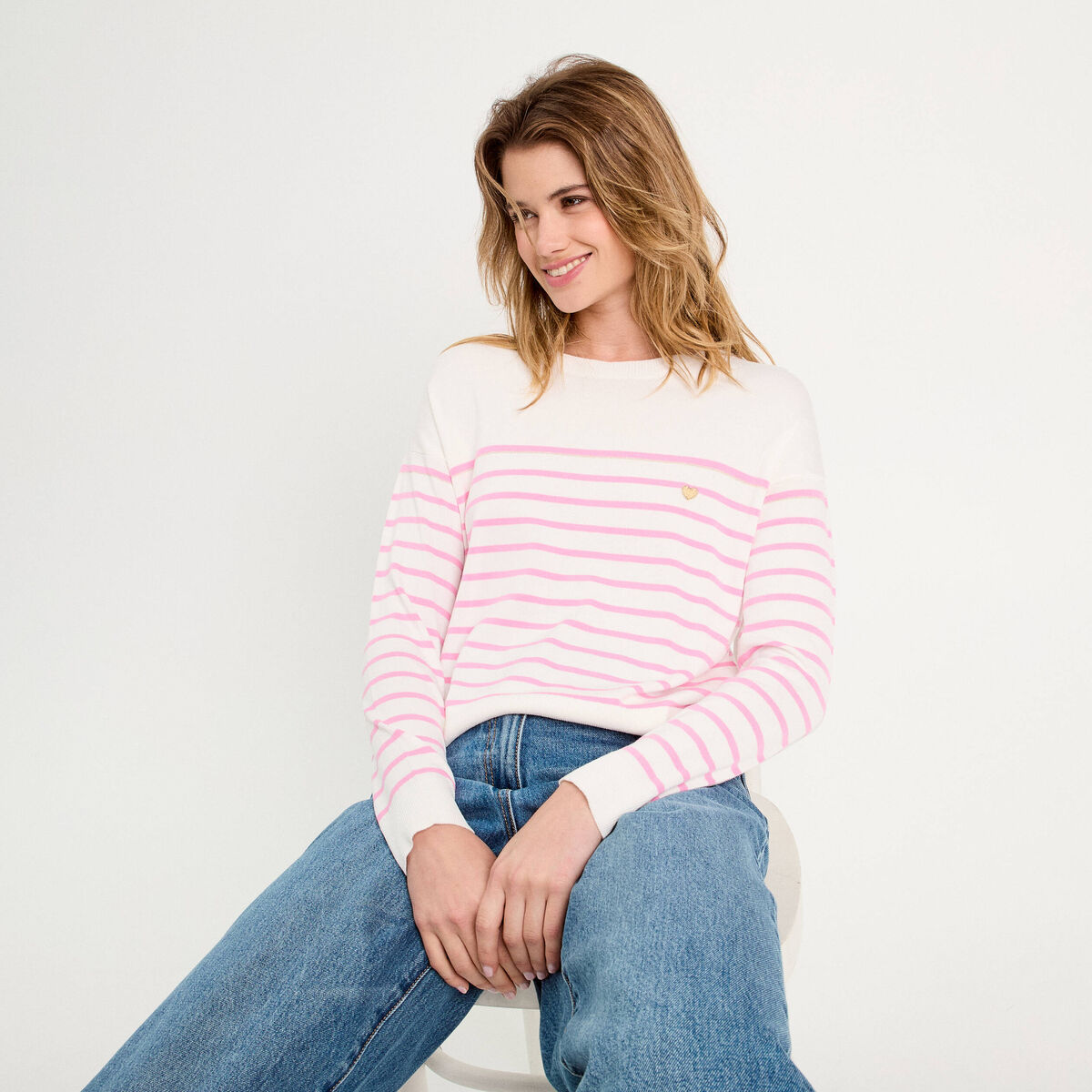 Pull manches longues rose fushia femme