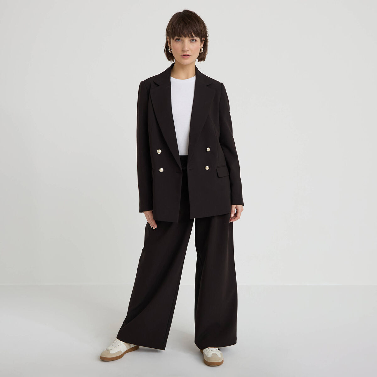 Blazer col tailleur manches longues noir femme