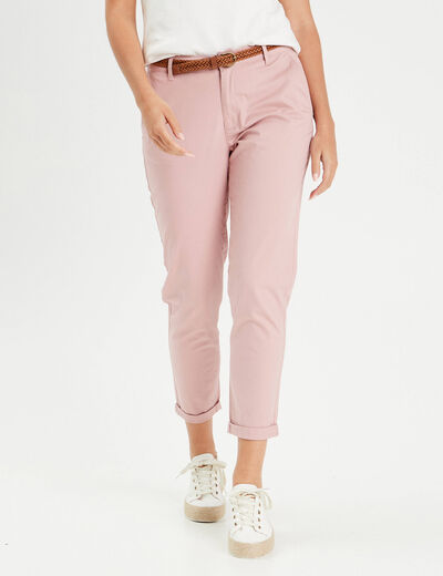 Pantalon chino 7/8ème rose pastel femme