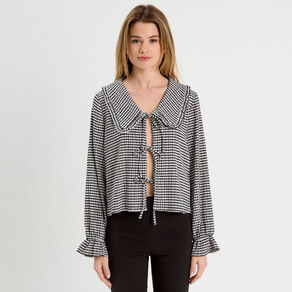 Blouse col claudine et noeuds blanc femme