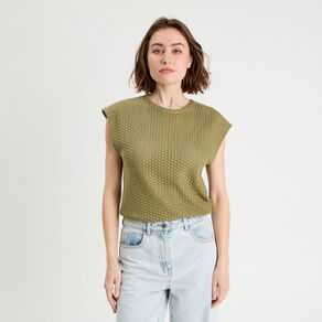 Débardeur ajouré vert kaki femme