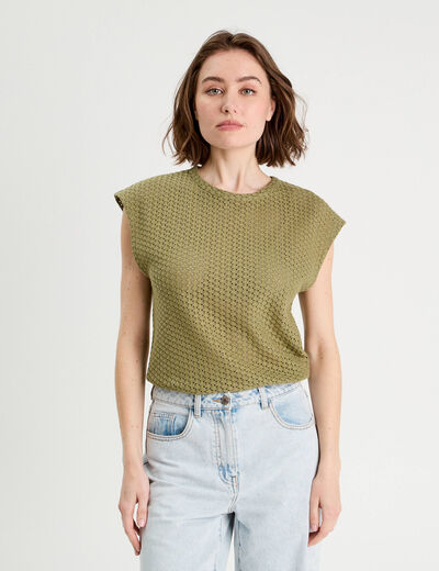 Débardeur ajouré vert kaki femme