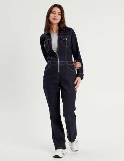 Combinaison pantalon en jean denim brut femme