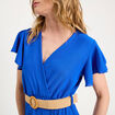 Robe longue évasée ceinturée bleu electrique femme