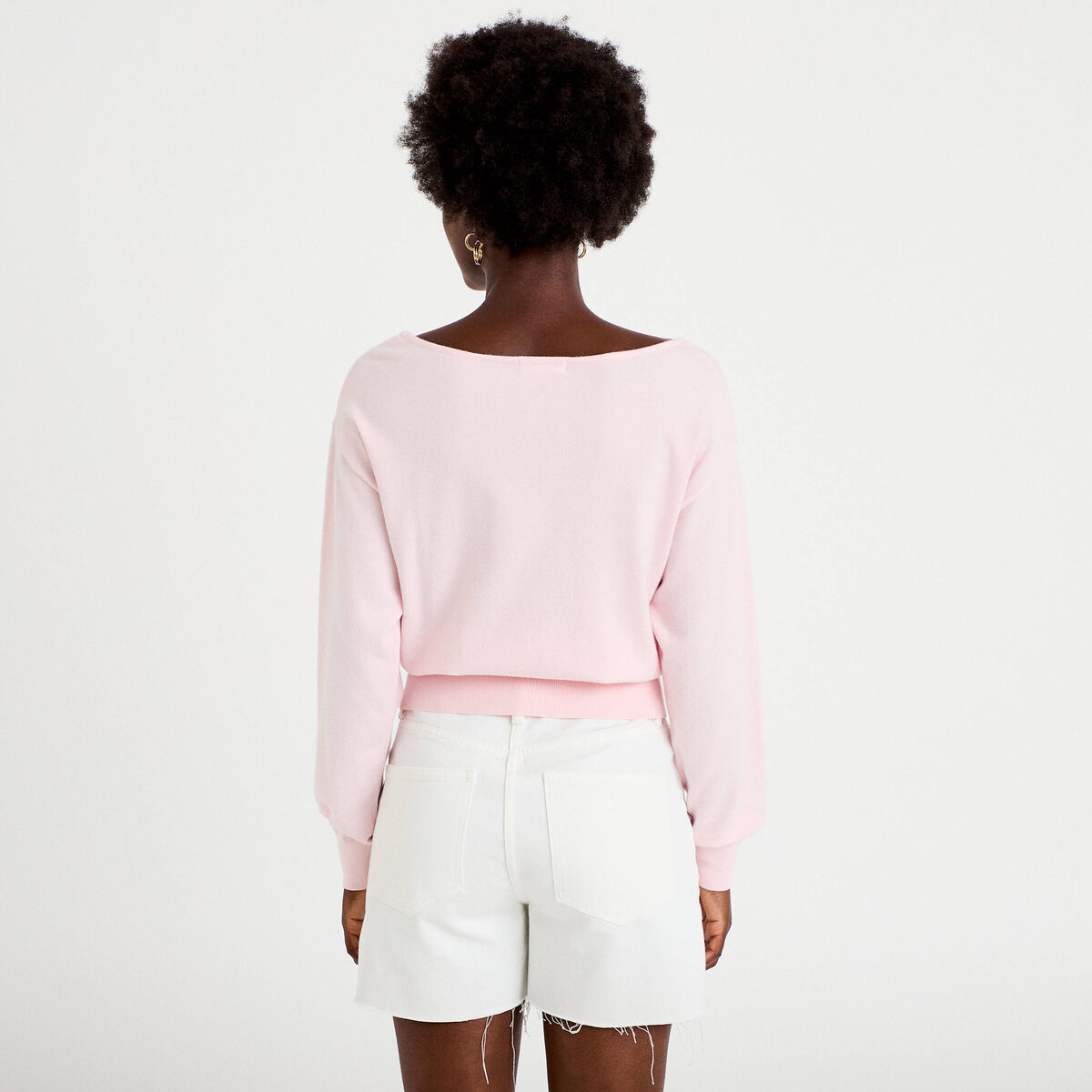 Pull ample manches longues fin rose clair femme