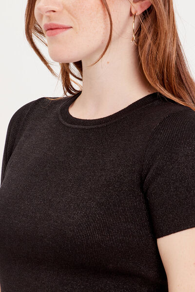 Pull manches courtes noir femme