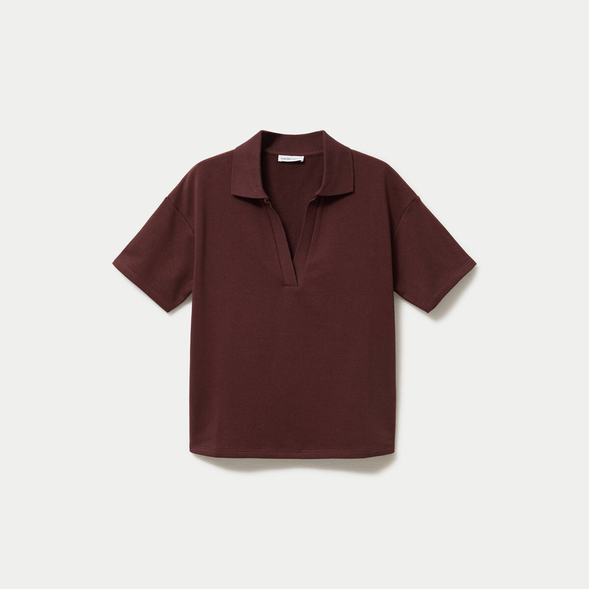 Sweat col chemise manches courtes marron femme
