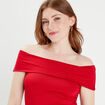 T-shirt col bardot rouge femme
