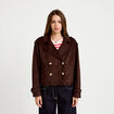 Trench droit manches longues aspect daim marron chocolat femme