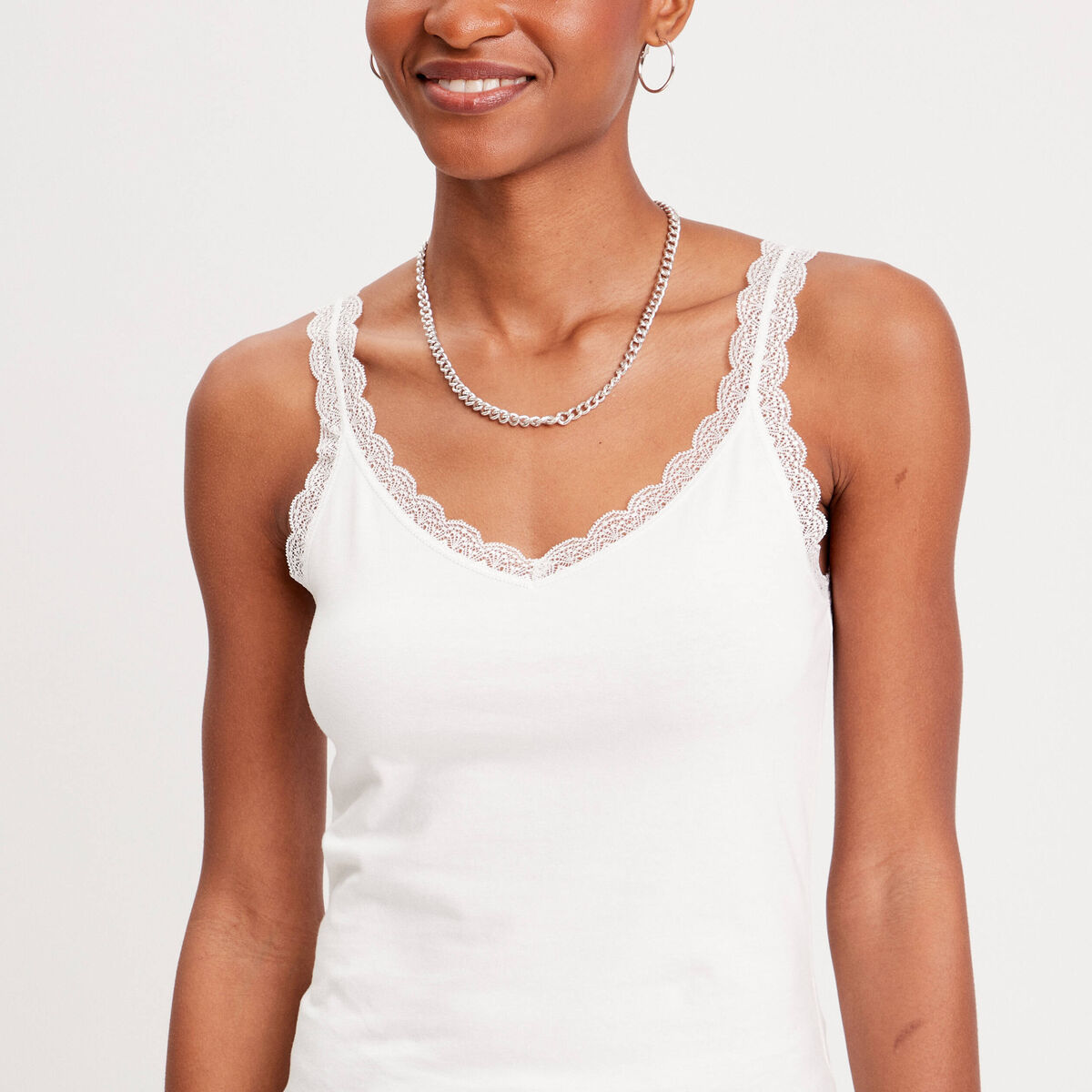 Débardeur liserés dentelle ecru femme