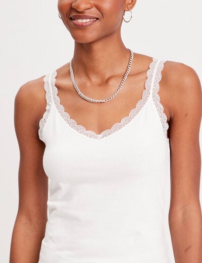 Débardeur liserés dentelle ecru femme