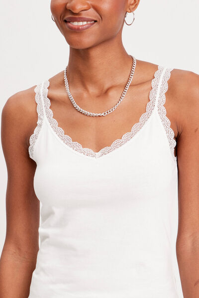 Débardeur liserés dentelle ecru femme