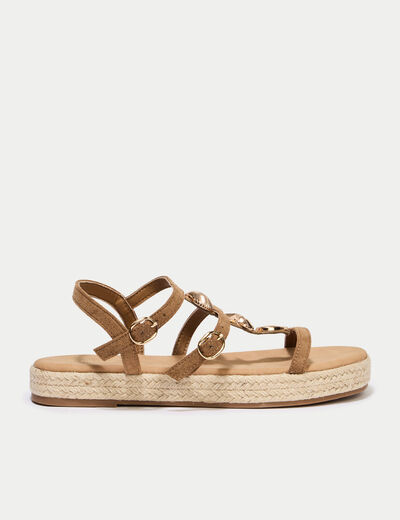 Sandales aspect daim camel femme