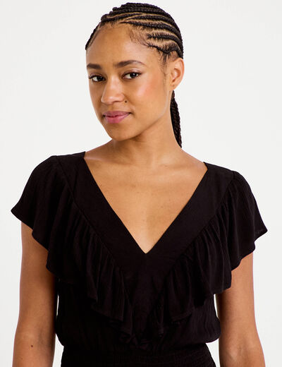 Blouse cintr&eacute;e cropped sans manches noir femme