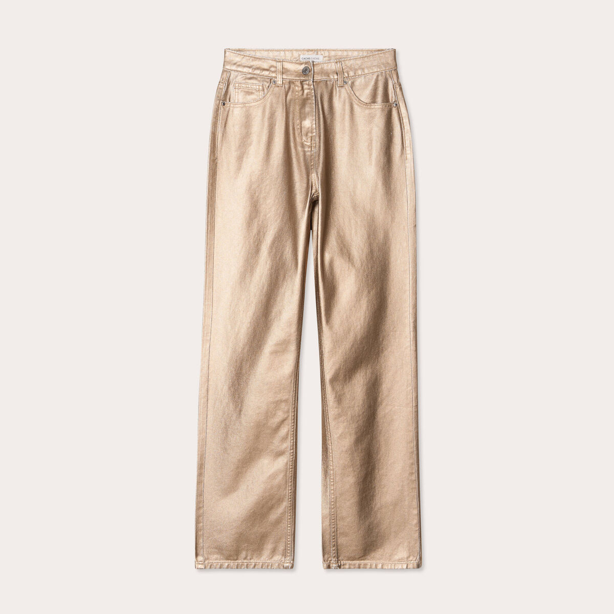 Pantalon droit enduit couleur or femme