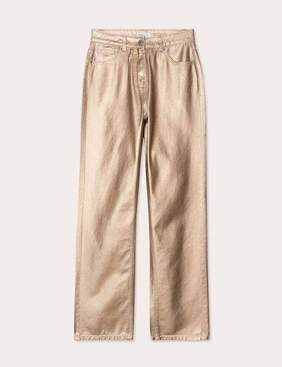 Pantalon droit enduit couleur or femme