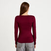 T-shirt thermique col en V plumetis bordeaux femme